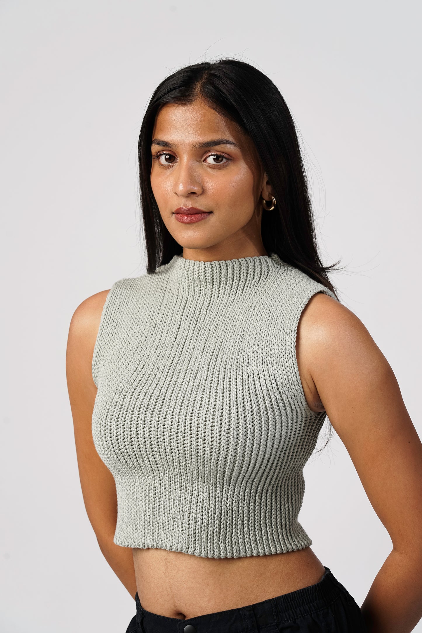 Front view of handmade grey Ease Tank
