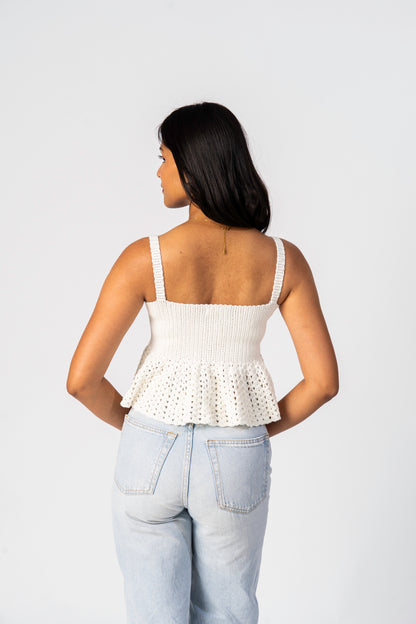 Minimal handmade crochet top in ivory cotton yarn

