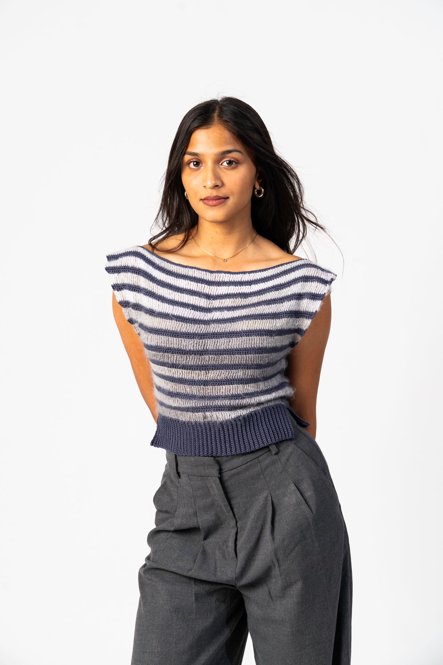 Detailed stitch texture of The Haze crochet top