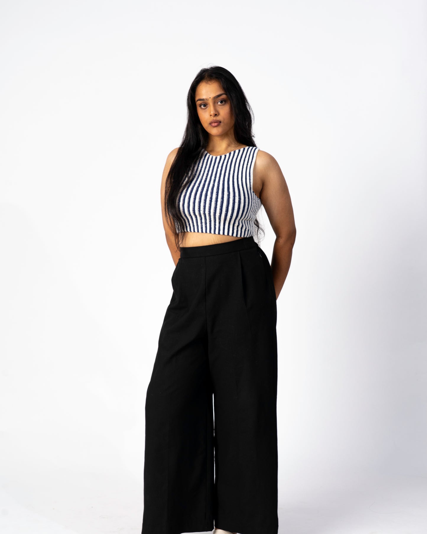 Model wearing Verso back tie crochet top by Ritika Dacha